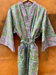 Cotton Kimono Robe, Block Print Robes for Women,dressing Gown, Plus Sized Robes, ,cotton Kimono, Beach Cover Up, Lounge Wear, Casual Wear - Etsy