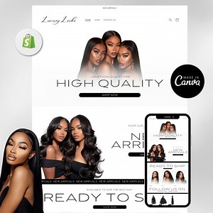 Luxury Hair Website Design, Hair Website Template, Hair Branding Template, Shopify Hair Theme, Premade Shopify Website, Web Banners, Canva - Etsy UK