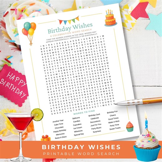 Printable Birthday Word Search for Adults & Teens, Birthday Party Game, Activity for Home or Office Parties - Etsy