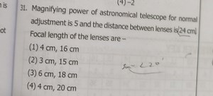 31. Magnifying power of astronomical telescope for normal adjus... | Filo