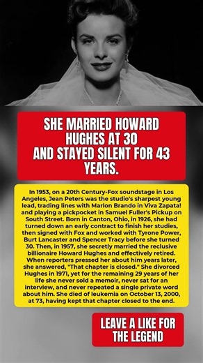 She Wed Howard Hughes at 30, Then Held Her Silence 43 Years #JeanPeters
