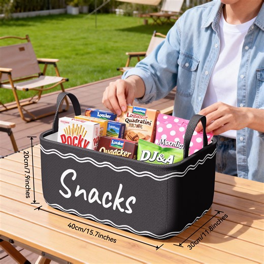 Large Snack Basket for Pantry & 5 Seal Clips - Snack Bin Organizer for Countertop - Imitation Linen Snack Storage Containers for Storing Chips, Pretzels, Cookies, Popcorn and more,Pink