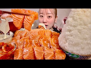 ASMR Salmon Sashimi【Mukbang/ Eating Sounds】【English subtitles】