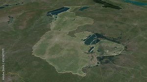 Luapula, province with its capital, zoomed and extruded on the satellite map of Zambia in the conformal Stereographic projection. Animation 3D