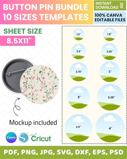 10 Button Pin Template Bundle: Blank Pinback Button, Pinback Button Mockup, Custom Badge Circle, Badge Maker, Button Badge, Button Pin Svg - Etsy Canada