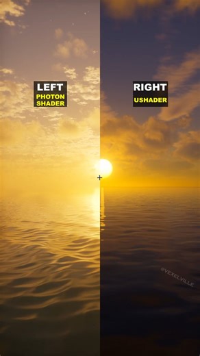 VexelVille - Minecraft Shaders on Instagram: "Choose the better sunset ☀️ Minecraft shaders showcase comparison. Left: Photon Shaders - by sixthsurge. Right: UShader - by RRe36. - #minecraft #minecraftshaders #ushader #photonshader #gaming"