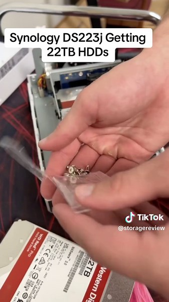 We’re prepping this small NAS for review. Synology DS223j about to go put in work with 44TB of raw storage. #synology #nas #wd #hdd #data #storage #tech