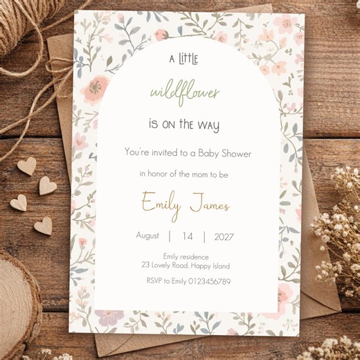 Wildflower Baby Shower Invitation Template Floral Baby Shower Invite Editable Baby Shower Invite Boho Baby Shower Printable - Etsy