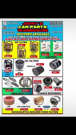 April Month Specials at Jerry's Car Parts Warehouse. Walk in and Shop! We are located at #45 Southern Main Road, Chase Village. We now deliver to your Home, garage or office. We also ship items to other islands/countries. Call us at 671-0713 or whatsapl us at 288-0749! #auto #parts | Jerry's Car Parts Warehouse Ltd.