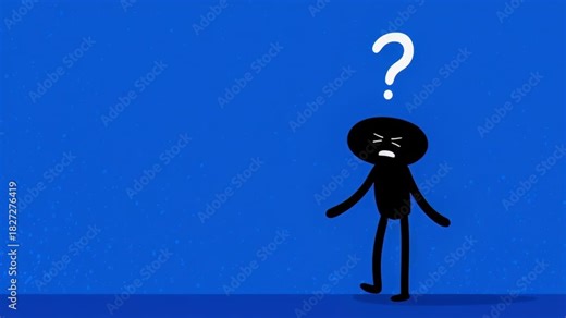 Confused question doubt problem solution thinking decision choice uncertainty help minimalist stick figure large question mark blue background conveys confusion and search for solution confused