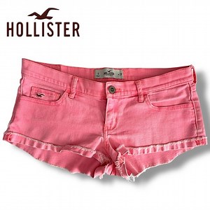 Hollister Wmn’s Neon Pink Micro Mini Denim Shorts Distressed Hem Jean | Sz 29x9