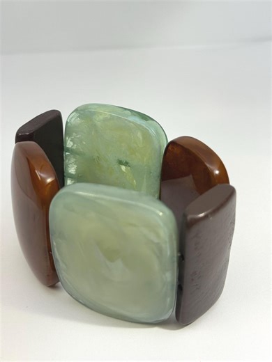 Vintage Lucite Plastic Chunky Panel Stretchy Bracelet Marbled Green, Coffee, and Beige - Etsy