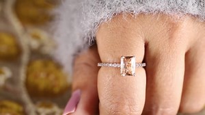 Emerald Cut Morganite Bridal Ring, Hidden Halo Diamond Engagement Ring, Vintage Morganite Wedding Ring for Her, Champagne Gemstone Ring - Etsy