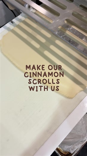 From the pastry room to your hands. Rolled, cut and baked fresh every morning, this is how the cinnamon scrolls get made. Open every day.