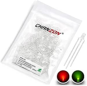 CHANZON 100 pcs 3mm Red & Yellow-Green Diffused LED Diode Lights Common Cathode(Frosted Round Bicolor) Bright Lighting Bulb Lamps Electronics Components Indicator Light Emitting Diodes