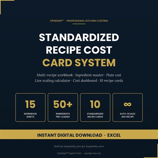 Standardized Recipe Cost Card & Kitchen Recipe Book | Excel Template | Chef Plate Cost Calculator - Etsy