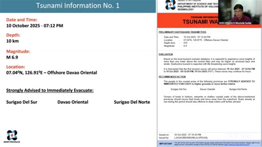 Tignan: Ipinaliwanag ni Dr. Winchelle Ian Sevilla, chief of Phivolcs Seismological Observation and Earthquake Prediction Division ang paglalabas nila ng tsunami warning matapos ang dalawang pagyanig sa Davao Oriental ngayong Biyernes, Oktubre 10. | BOMBO RADYO PHILIPPINES