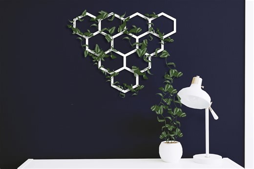 White Metal Honeycomb Wall Trellis: Triangle Planter Decor - Etsy Australia
