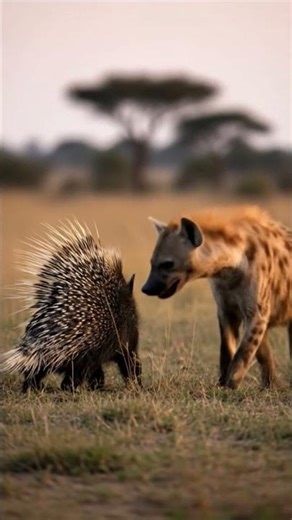 porcupine vs hyena | unexpected attack vought on camera | 8k battle footage #wildlife #porcupines