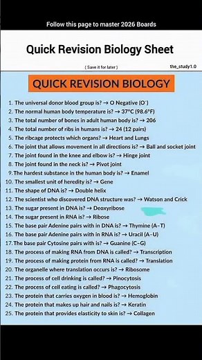 Quick Revision Biology Sheet 🤫!!