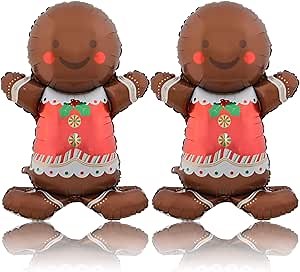 Gingerbread Man Balloons Christmas Foil Balloons Self Standing Gingerbread Balloon for Christmas Themed Party Decoration Supplies Birthday Decoration Decor Ballons Arch Kits Party Balloon Set 2PCS