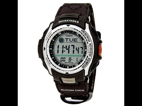 Casio PAS410B-5 Men's Pathfinder Hunting Timer Moon Phase Watch Review Video
