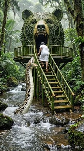 Living Inside a Bamboo Bear House 🐻 | Ultra Realistic Jungle World #BambooWorld #JungleHouse
