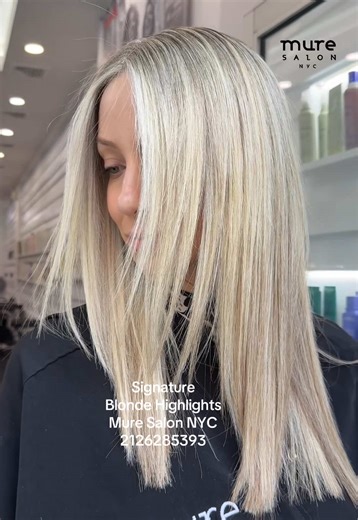 To achieve this perfect shade of icy blonde, Benjamin used his signature blonde highlights technique paired with a two-step Olaplex treatment for optimal shine and health. At Mure Salon, the best-rated hair salon in NYC and the Upper East Side, we are committed to delivering exceptional results that elevate your hair's beauty! #muresalonnyc #blondehair #nyc #bestsalonnyc #viral #fyp