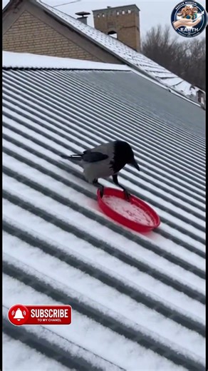 Crow Caught Snowboarding on a Roof! 😲🛷 | Crazy Animal Trick #viralvideo
