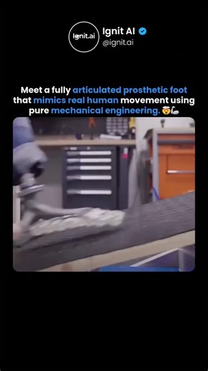 Ignit.ai on Instagram: "This Robotic Prosthetic Foot Moves Exactly Like a Real Human Foot! 🤯🦾 This next-gen biomimetic prosthetic foot uses a fully articulated multi-toe mechanism to copy real human foot movement with stunning accuracy. No motors, no power — just pure mechanical engineering inspired by biological tendons and bones. Each toe adjusts independently based on pressure, load, and terrain, giving users a more natural stride, better balance, and smoother adaptive walking. Researchers