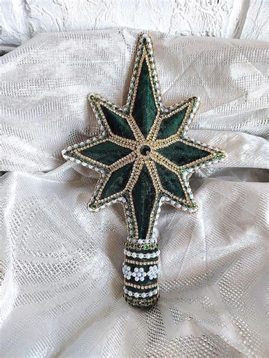 Green Velvet Star Tree Topper, Luxurious Gold Tree Topper, Handmade Beaded Star Ornament, Elegant Christmas Tree Decoration. - Etsy