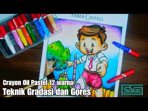 Teknik Mewarnai Dasar Crayon Oil Pastel 12 Warna (Teknik Gradasi dan Teknik Gores)