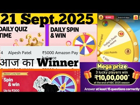 Amazon Daily Quiz Answer Amazon Prediction Result Mega wheel Rush Mega prize Answer Amazon KBC Ans.