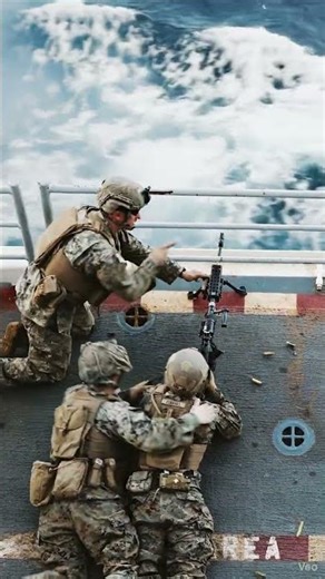 AI Funny Video of United States Marines Firing the M240B Machine Gun from the deck of the USS Boxer