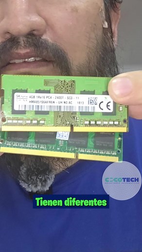 🎥💻 ¿Cómo diferenciar entre RAM DDR3 y DDR4? Si tienes una memoria RAM en la mano… 👉 hay una forma rápida de saber cuál es. 🔹 La diferencia está en la forma. 💡 Mira esto: 👉 La DDR3 tiene la ranura (muesca) ligeramente más hacia un lado. 👉 La DDR4 la tiene en otra posición y es un poco más curva en los bordes. 🔹 También cambia el rendimiento: • DDR3 → más antigua y lenta • DDR4 → más rápida y eficiente ⚠️ Pero ojo… 👉 No son compatibles entre sí. No puedes poner DDR4 en una placa DDR3… y v