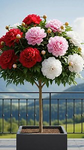 This is a peony tree (Paeonia hybrid)🌳💮🌸, beautifully shaped and blooming in a mix of red, pink, and white flowers. #peony #flowers #gardening #garden #orchids | Ammy Lia