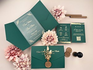 Gold Foil Acrylic Wedding Invitation Set,dried Flowers&wax Seal,sage Green Custom Invites,personalized Invite,elegant Invites,clear Acrylic - Etsy