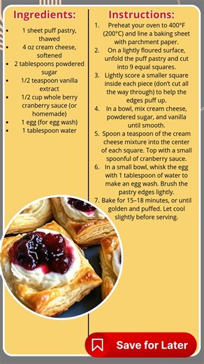 🍒 Cranberry & Cream Cheese Puff Pastry Blossoms – Flaky, Tangy & Easy! ✨ Ingredients: 1 sheet puff pastry Cream cheese Whole berry cranberry sauce …… Full Recipe in Coʍmеոτ 💬 | Recipes By Darya