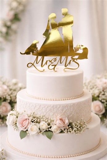 Custom Wedding Cake Topper Bride Groom and Pets Silhouettes - Etsy