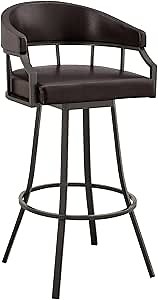 Armen Living Palmdale 30" Swivel Brown Faux Leather and Java Brown Metal Bar Stool