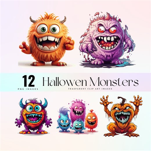 Watercolor Whimsical Monster Clip Art, Funny Demon PNG (digital Download) - Etsy
