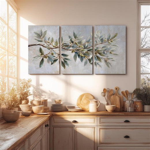 Olive Branch Three Panel Canvas Print Wall Art - Etsy