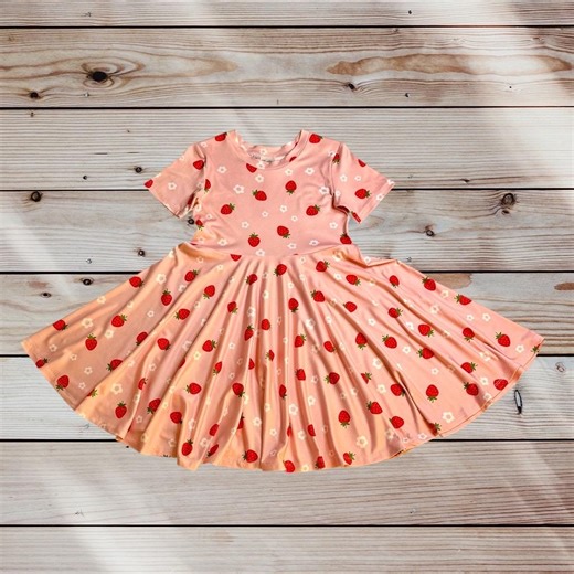 Girls' Twirl Dress, Strawberry Dress, Soft & Stretchy Material, Size Baby - 10 Years Old. - Etsy