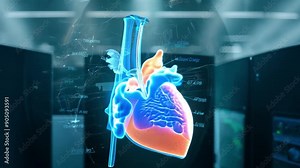 Detailed visualization of a human heart within a modern digital workspace highlights its anatomical features and advanced technology.