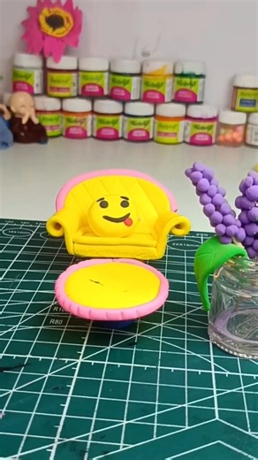 Mini Emoji Sofa Set with Flower Vase 💛✨ | DIY Clay Furniture #shorts #viralshorts