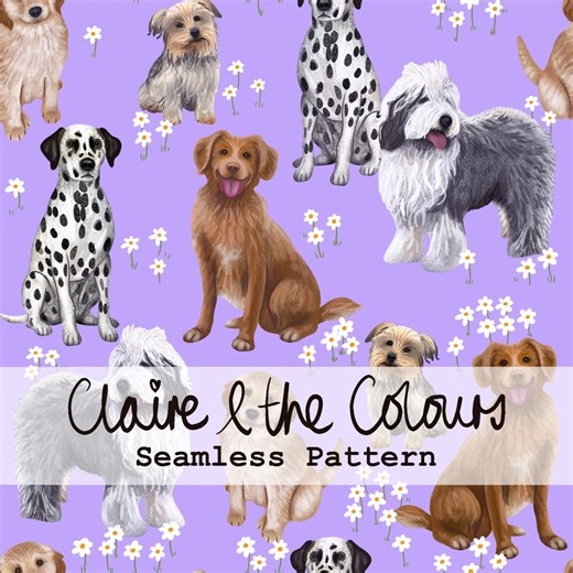 Lilac Dogs Seamless Pattern - Etsy