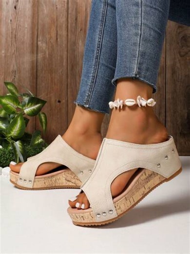 RALSWNAY Women's Fashion Thick Sole High Heel Open Toe Sandals, Beach Slippers, Suitable For Outdoor Activities, Plus Size Women's Wedge Open Toe Sandals, New Criss-Cross Strap Roman Shoes,Spring Summer Outfits | SHEIN