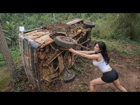 Genius Girl Recreates Life in a 1990 Daewoo Car Abandoned for Years in the Deep Forest
