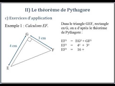 II) c) Le théorème de Pythagore exercices application : exemple 1