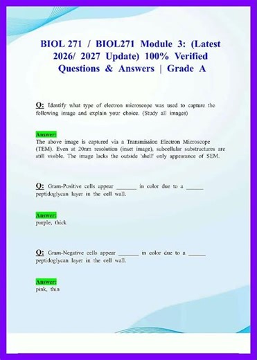 BIOL 271 BIOL271 MODULE 3 LATEST 2026 2027 UPDATE 100 VERIFIED QUESTIONS AND ANSWERS GRADE A video